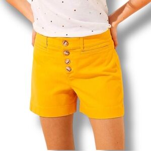 New LOFT Size 8 Cotton/Spandex High Waist Button Front 4” Shorts Saffron Spice